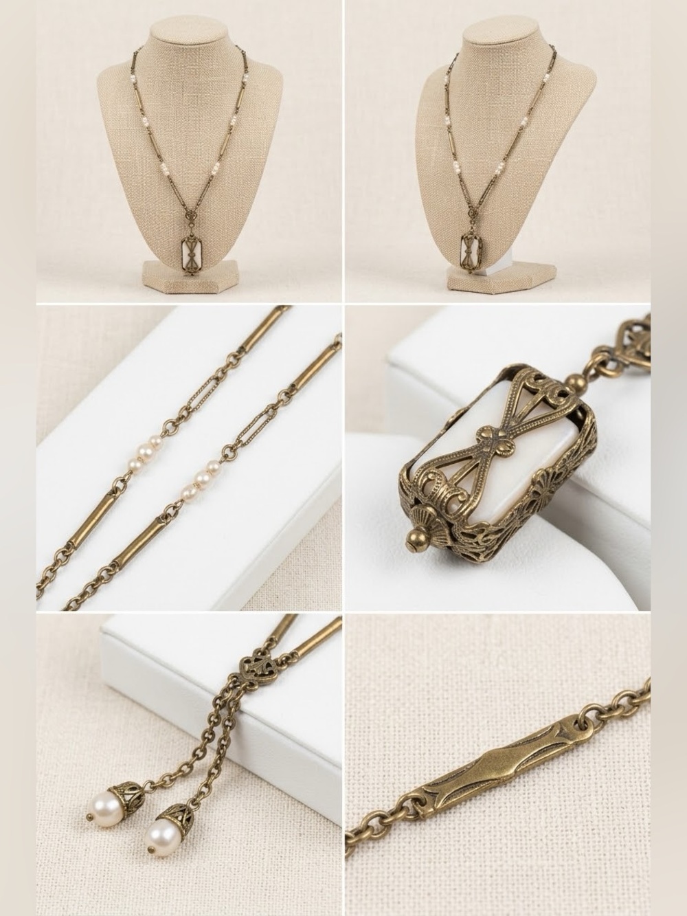 Jan Michaels Antique Brass Necklace with gemstone Pendant